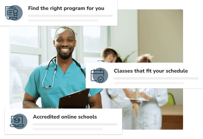 Associate in a clinical setting doing schoolwork on a laptop