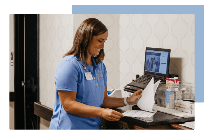 Woman looking at computer