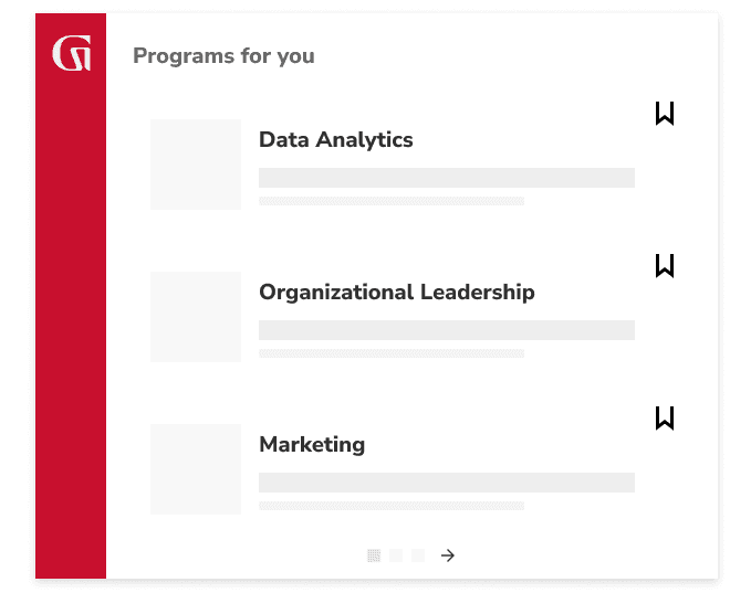 Programs for you include Data Analytics, Organizational Leadership, and Marketing