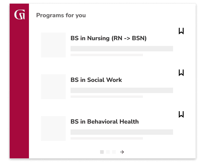 Programs for you: BS in Nursing (RN to BSN), BS in Social Work, BS in Behavioral Health