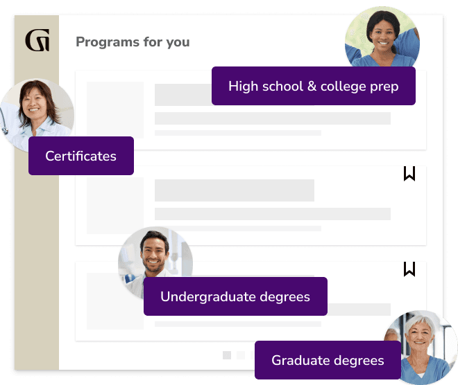 Programs for you: High school & college prep, Certificates, Undergraduate degrees, Graduate degrees