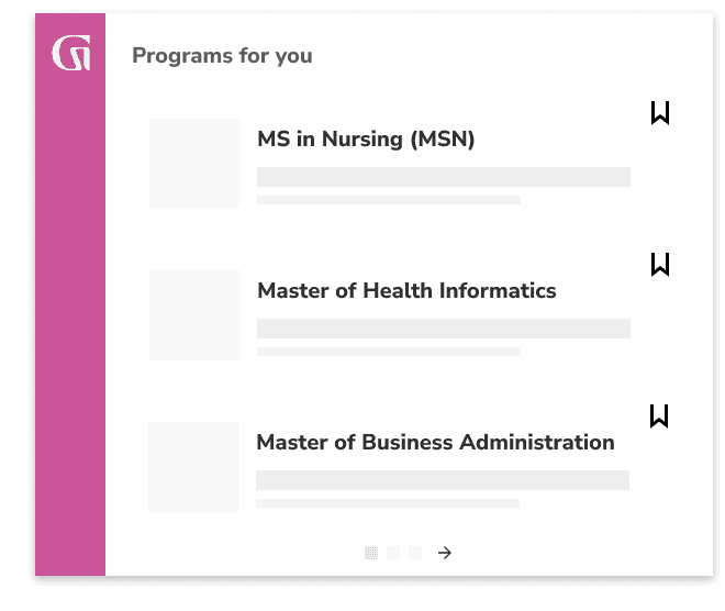 Programs for you: MS in Nursing (MSN), Master of Health Informatics, Master of Business Administration (MBA)