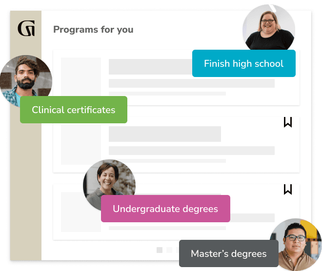 Programs for you: Finish high school, Clinical certificates, Undergraduate degrees, Master's degrees