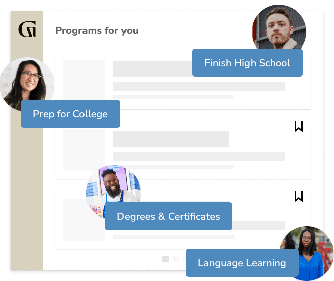 Programs for you: Finish High School, Prep for College, Degrees & Certificates, Language Learning