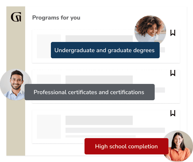 Programs for you: Undergraduate and graduate degrees, Professional certificates and certifications, High school completion