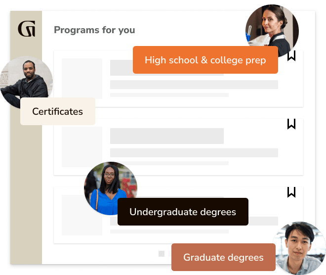 Programs for you: High school & college prep,  Certificates, Undergraduate degrees,  Graduate degrees