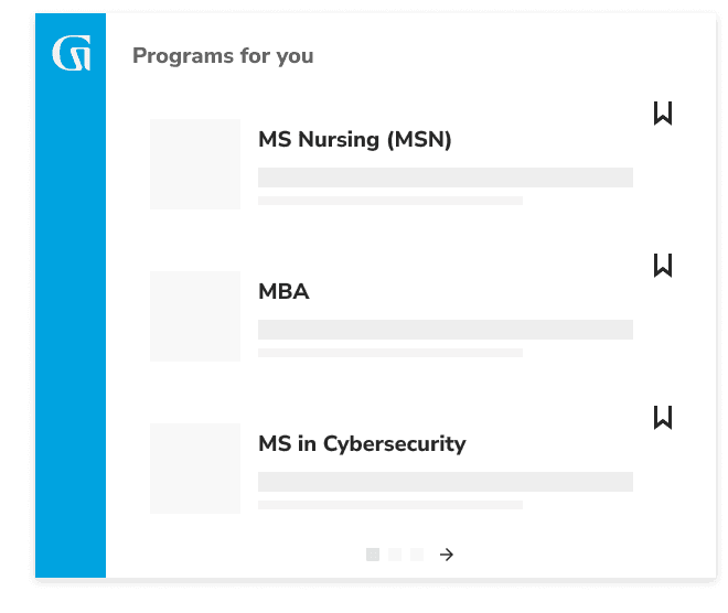 Programs for you: MS Nursing (MSN), MBA, MS in Cybersecurity