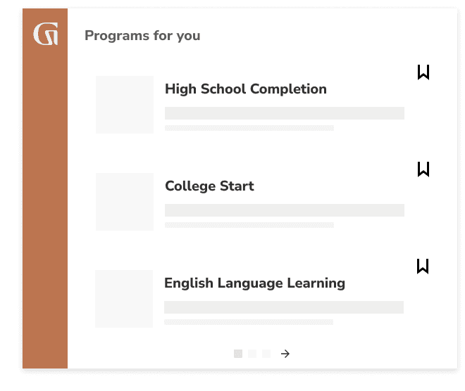 Programs for you including High School Completion, College Start, and English Language Learning