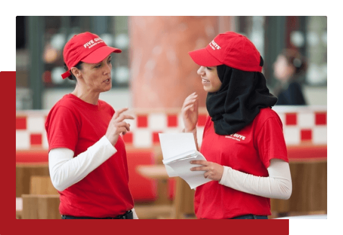 Crew members talking