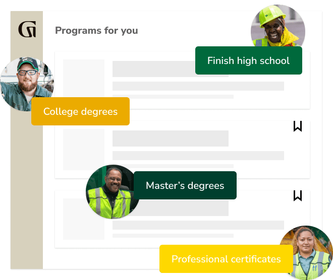 Finish high school, college degrees, master's degrees, professional certificates and more.
