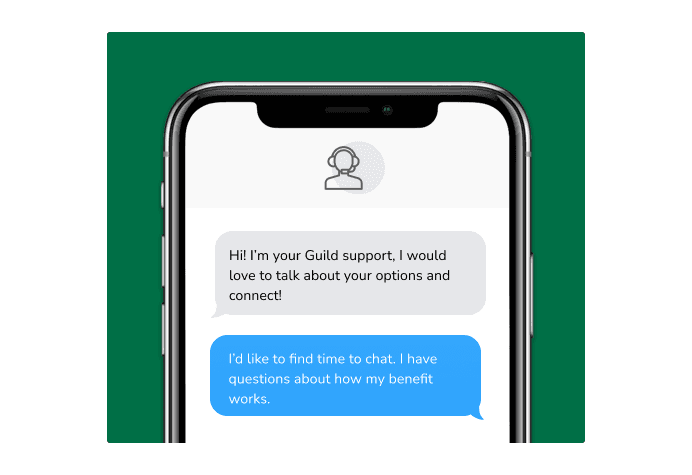 Dialog over text message: (coach) Hi! I'm your Education Coach, I would love to talk about your options and connect! (you) I'd like to find time to chat. I have questions about how my benefit works.