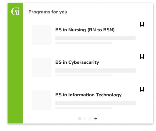 Programs for you: BS in Nursing (RN to BSN), BS in Cybersecurity, BS in Information Technology