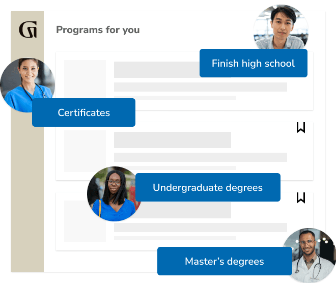 Programs for you: Finish high school, Certificates, Undergraduate degrees, Master's degrees