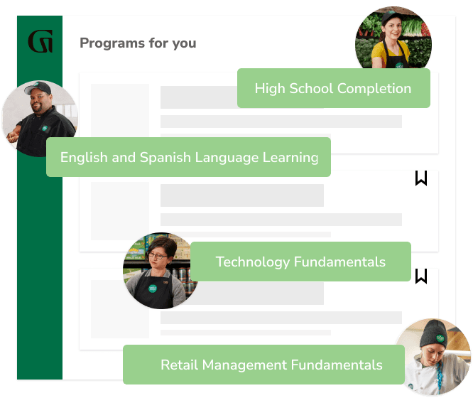 Programs for you: High School Completion, English and Spanish Language Learning, Technology Fundamentals, and Retail Management Fundamentals