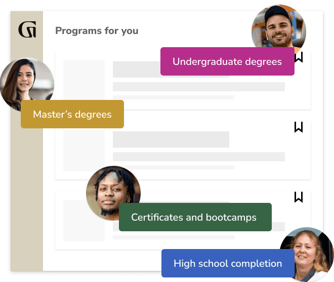 Programs for you: Undergraduate degrees, Master's degrees, Certificates and bootcamps, High school completion