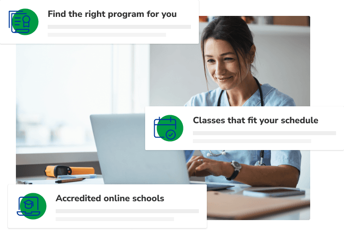 Associate in a clinical setting doing schoolwork on a laptop